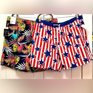 Men's Red & Blue Star Print Swim Trunks - Patriotic Beach Shorts